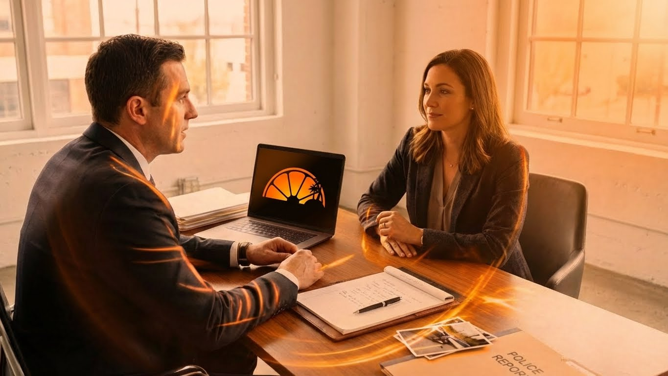 An attorney meeting with a client across a desk