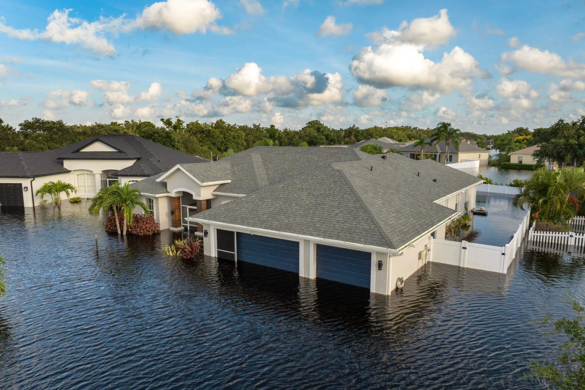 Florida homes standing in floodwater after a hurricane